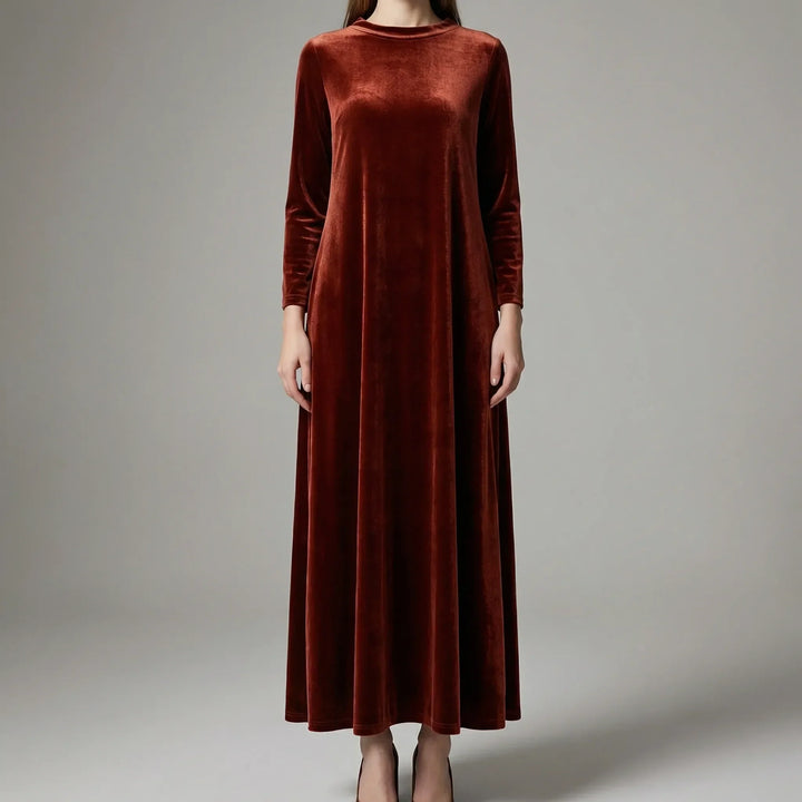 Crimvelle - Vestido largo de manga larga con efecto terciopelo