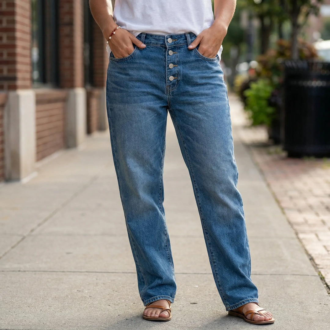 Deniflux - Jeans de mujer de talle alto y pierna ancha