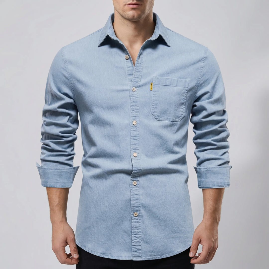 Denvrex - Camisa vaquera de manga larga con botones delanteros