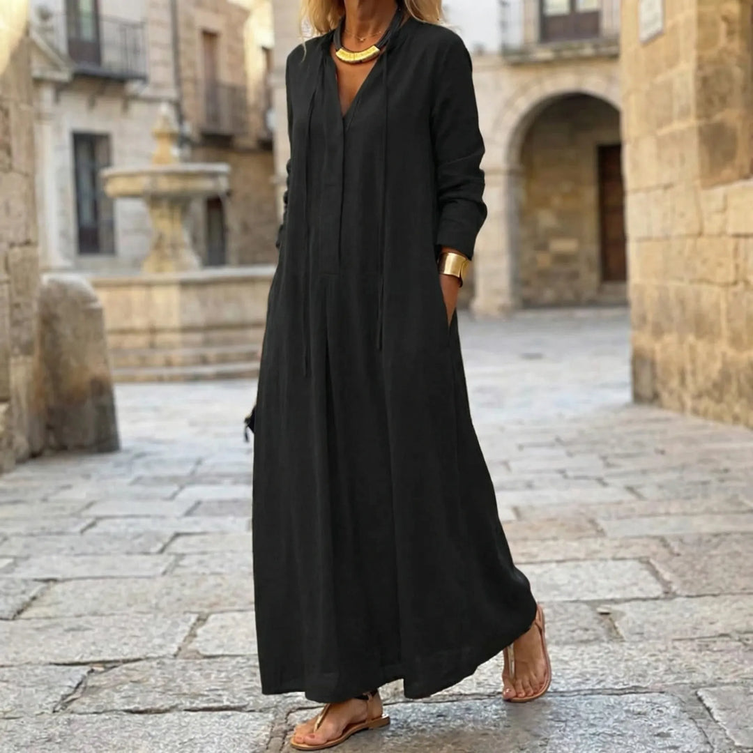Dravilex - Vestido largo hasta el suelo con escote en V