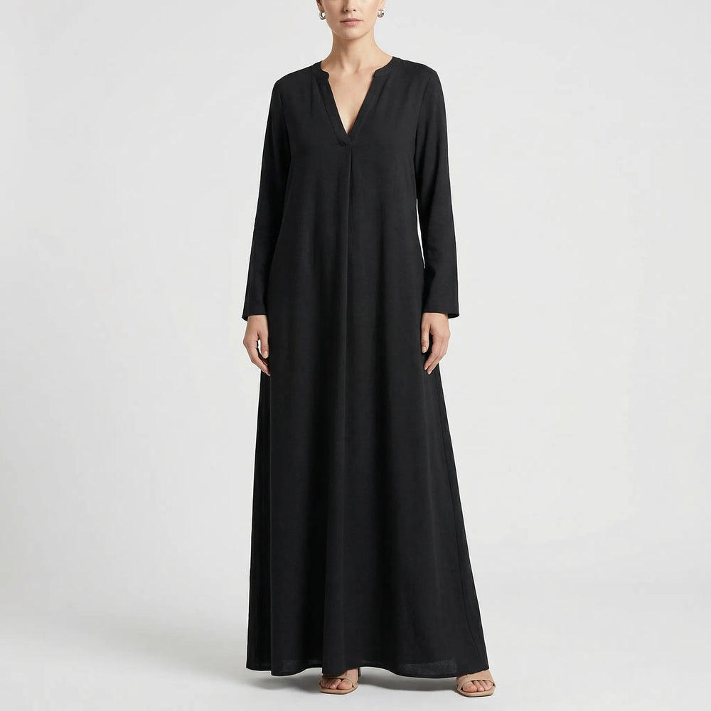 Dravilex - Vestido largo hasta el suelo con escote en V