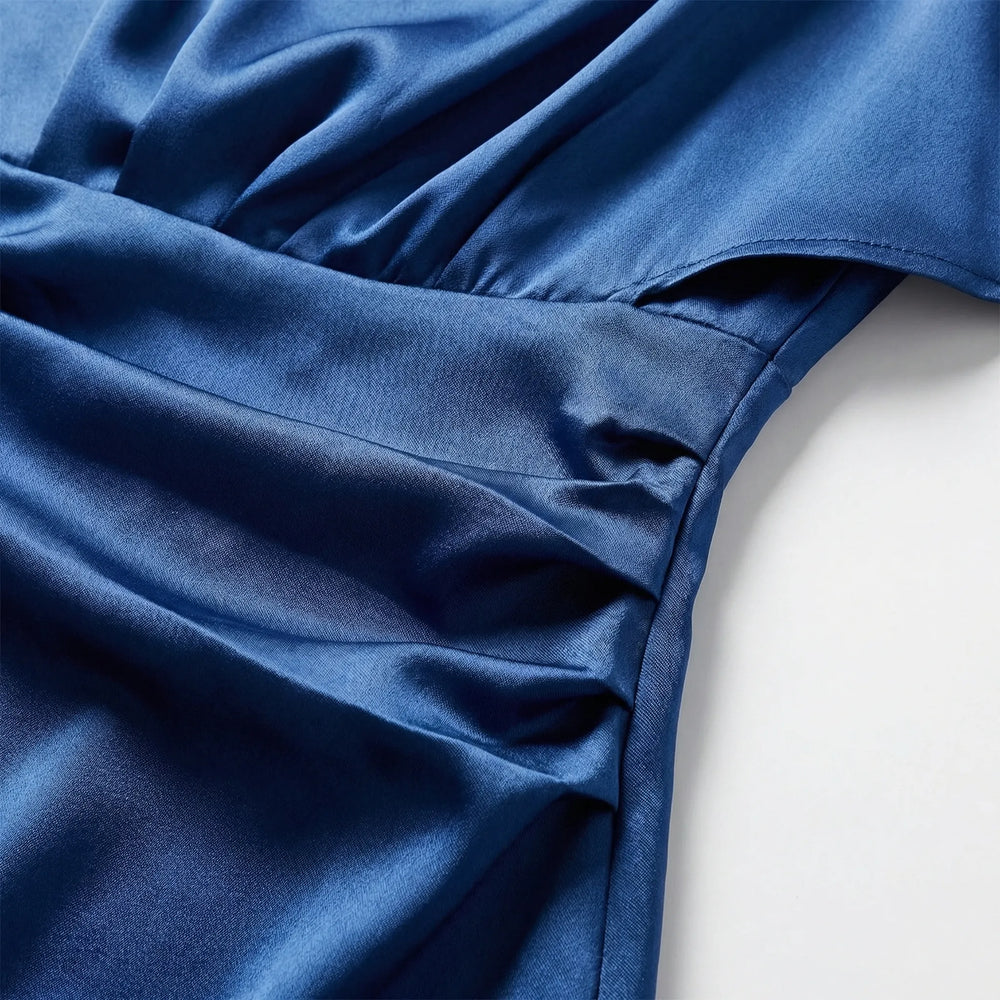 Drayselle - Vestido midi fruncido de un solo hombro