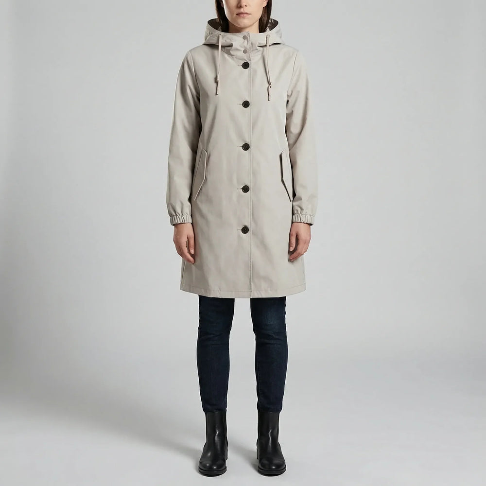 Drizzlux - Gabardina impermeable con capucha hasta la rodilla