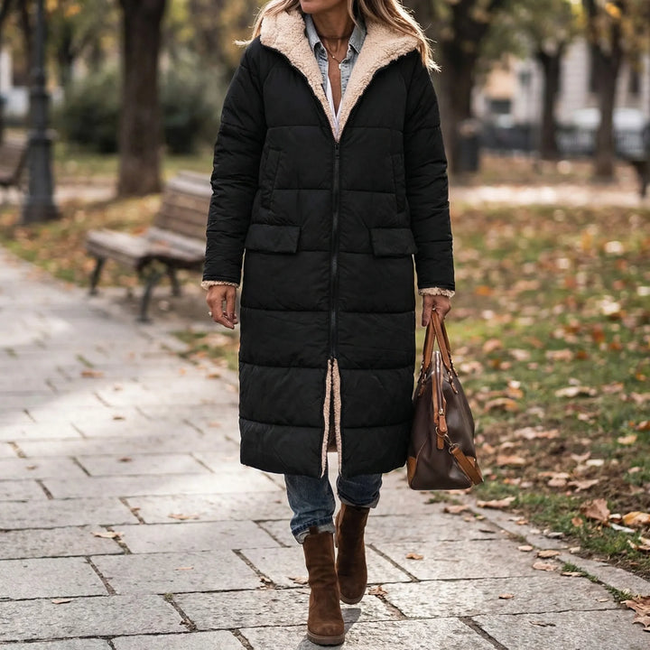 Dualvex - Abrigo largo reversible con capucha para invierno