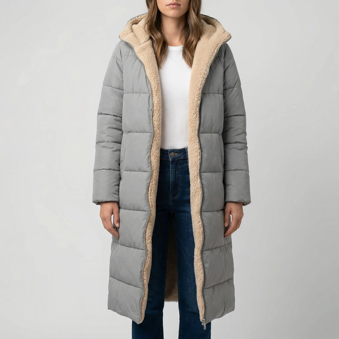 Dualvex - Abrigo largo reversible con capucha para invierno