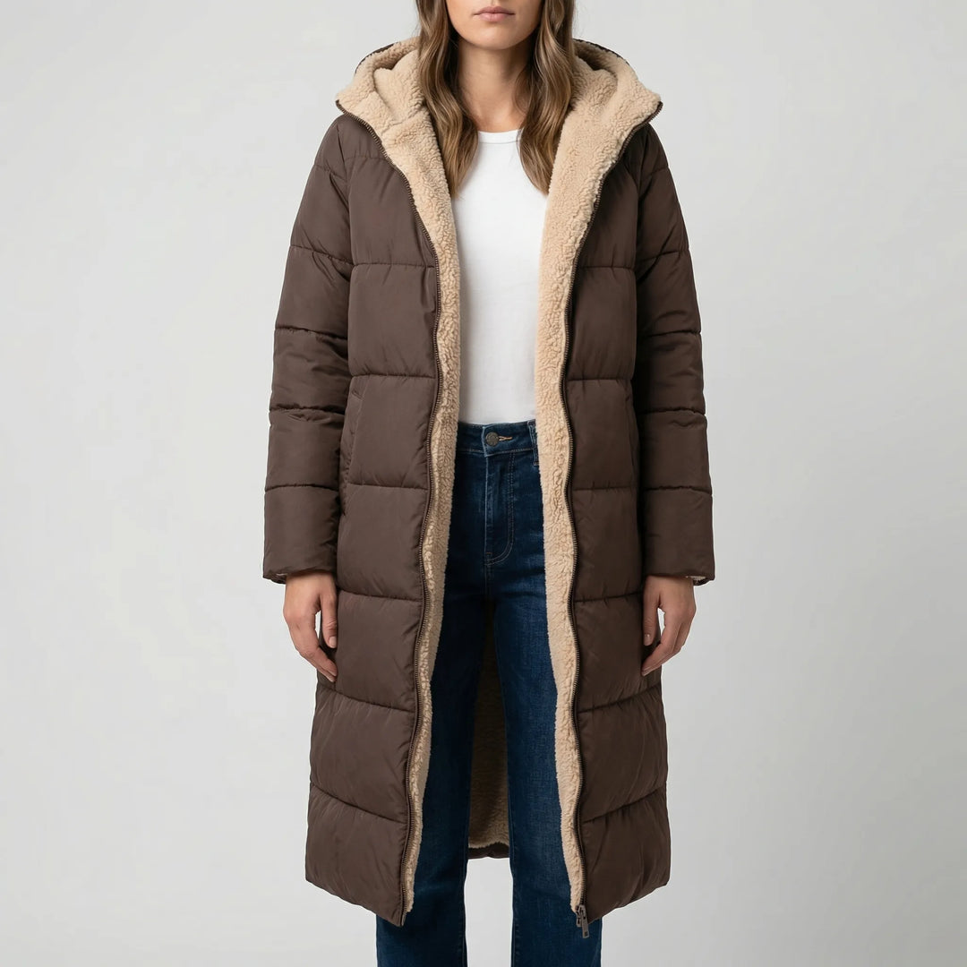 Dualvex - Abrigo largo reversible con capucha para invierno