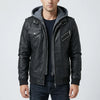 Chaqueta Bomber de Cuero con Capucha y Cremallera