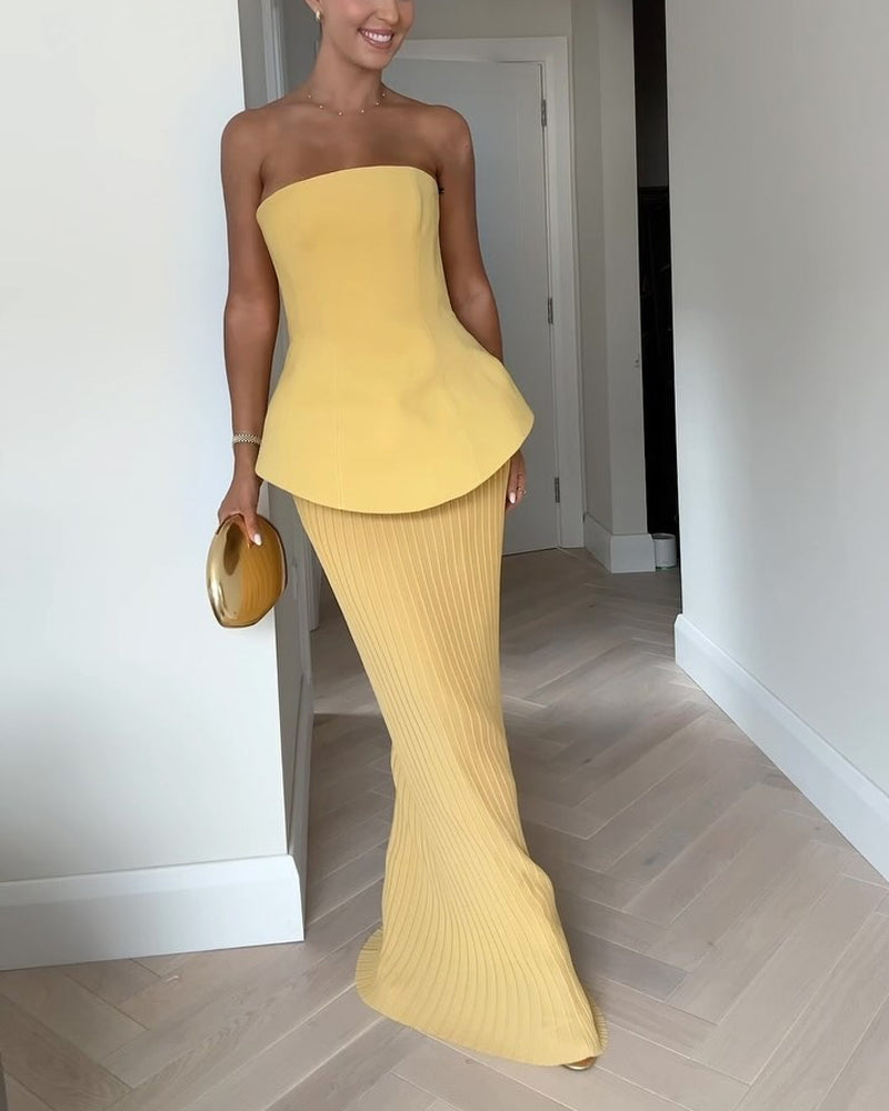 Vestido largo sin tirantes para mujer