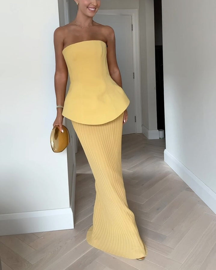 Vestido largo sin tirantes para mujer