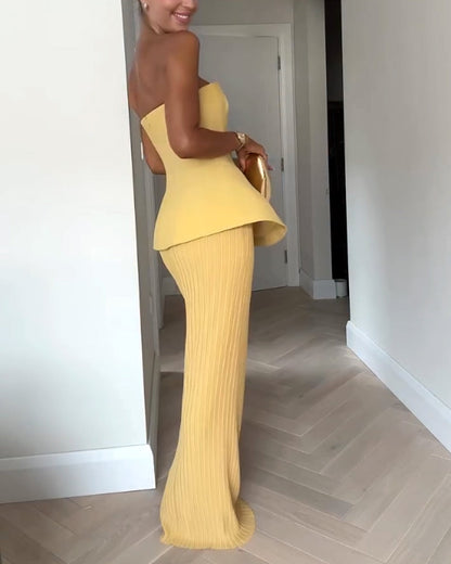 Vestido largo sin tirantes para mujer