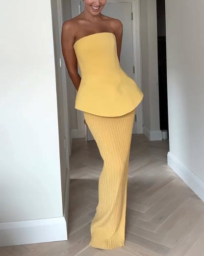 Vestido largo sin tirantes para mujer