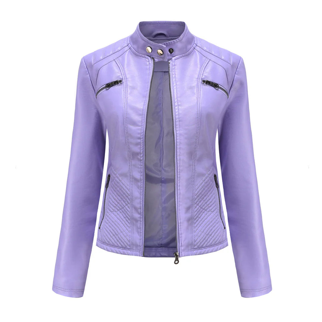 Chaqueta elegante de imitación de cuero para mujer