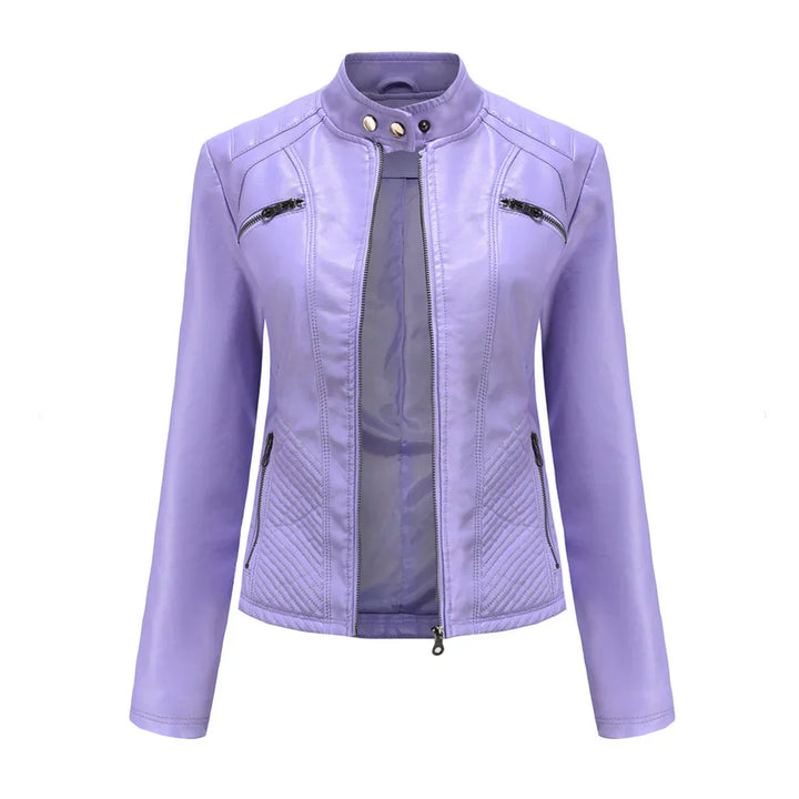 Elegante chaqueta de imitación de piel para mujer con diseño clásico de motera