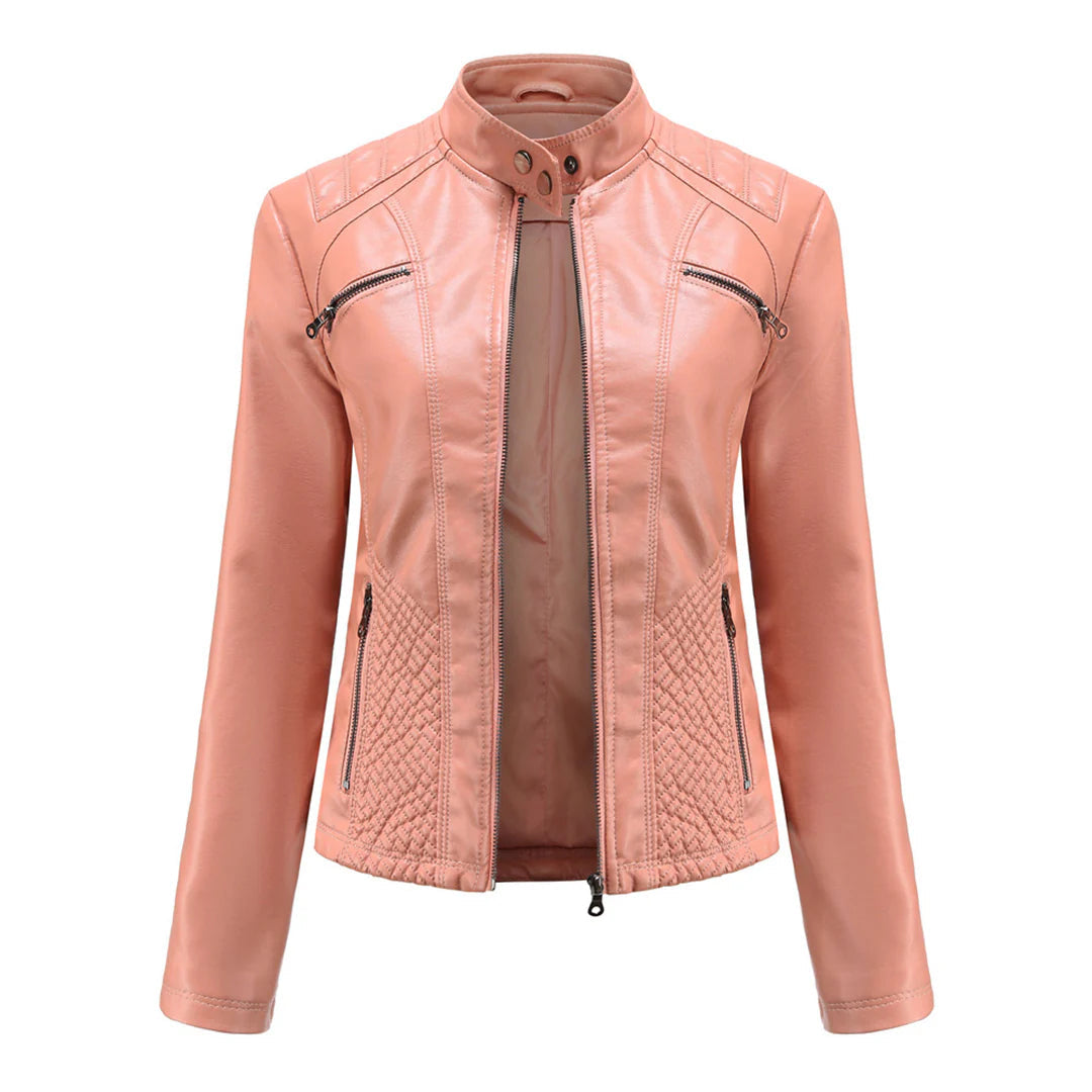 Chaqueta elegante de imitación de cuero para mujer
