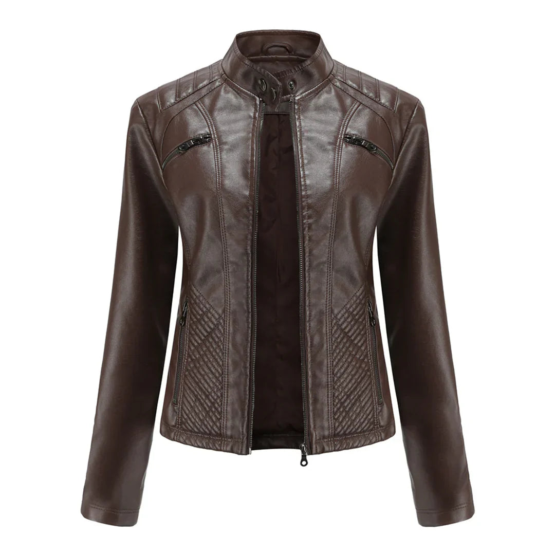 Elegante chaqueta de piel sintética para mujer