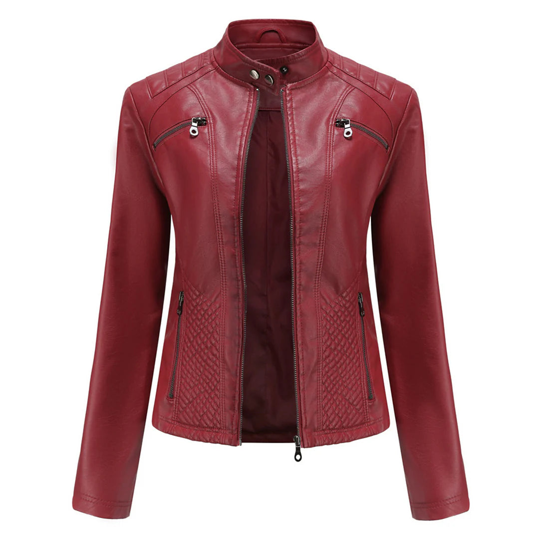 Chaqueta elegante de imitación de cuero para mujer