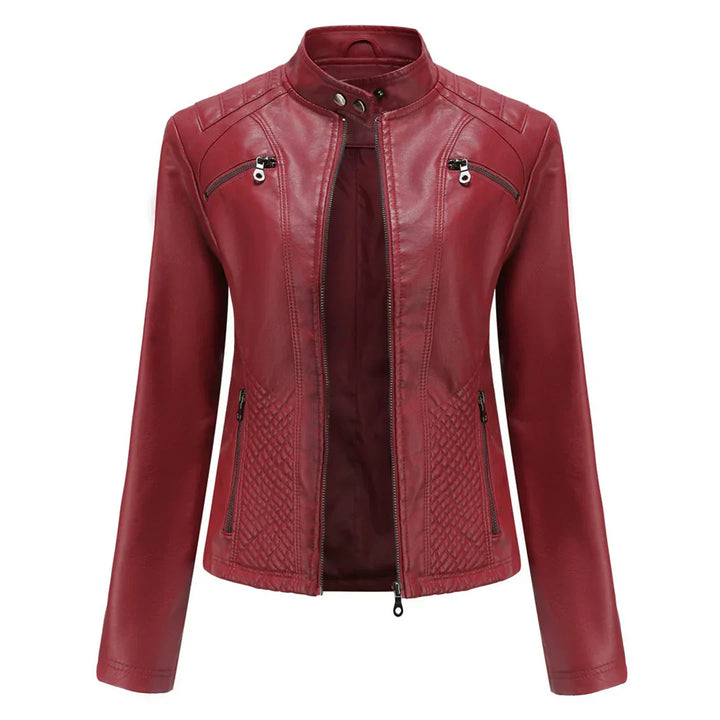 Elegante chaqueta de imitación de piel para mujer con diseño clásico de motera