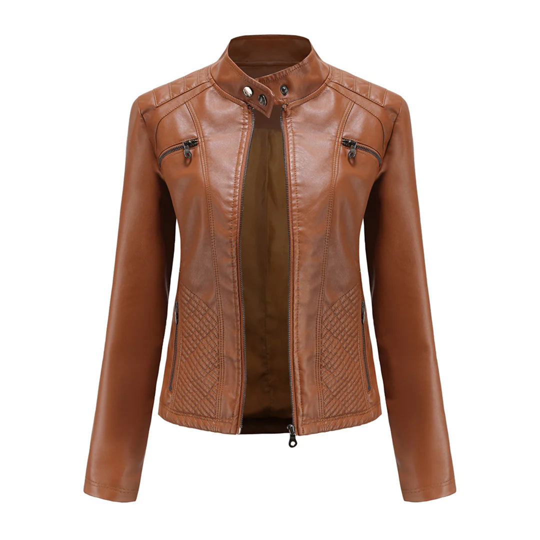Chaqueta elegante de imitación de cuero para mujer