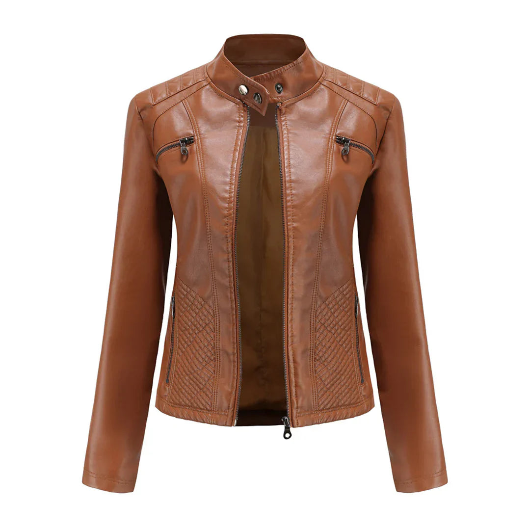 Elegante chaqueta de piel sintética para mujer