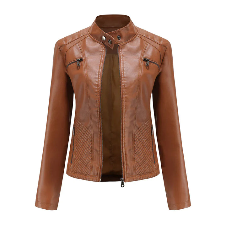 Elegante chaqueta de piel sintética para mujer