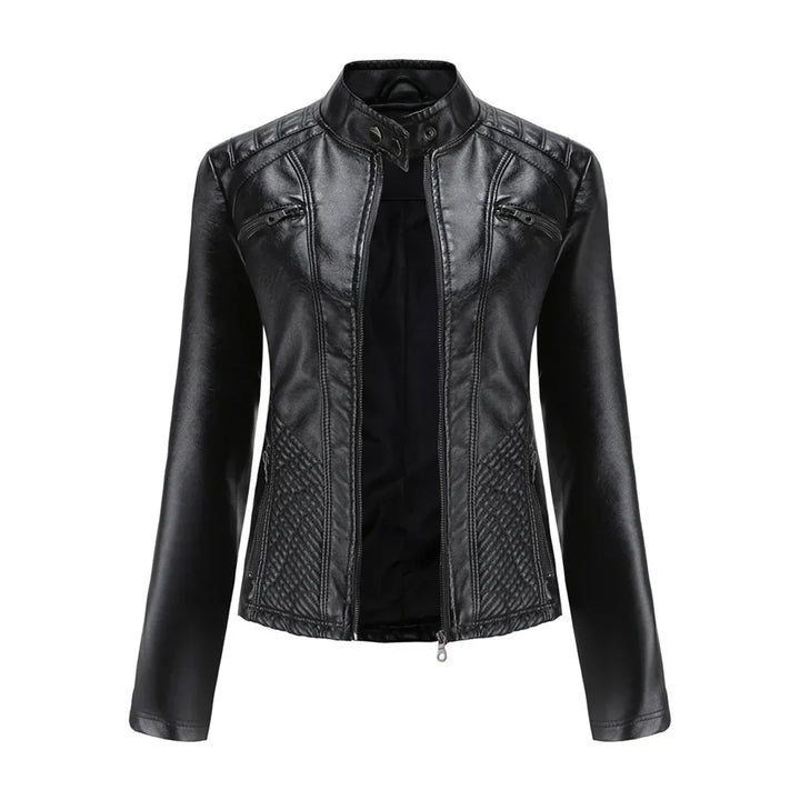 Elegante chaqueta de imitación de piel para mujer con diseño clásico de motera