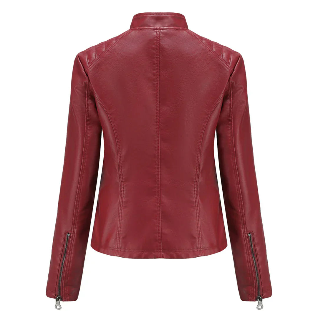 Elegante chaqueta de imitación de piel para mujer con diseño clásico de motera