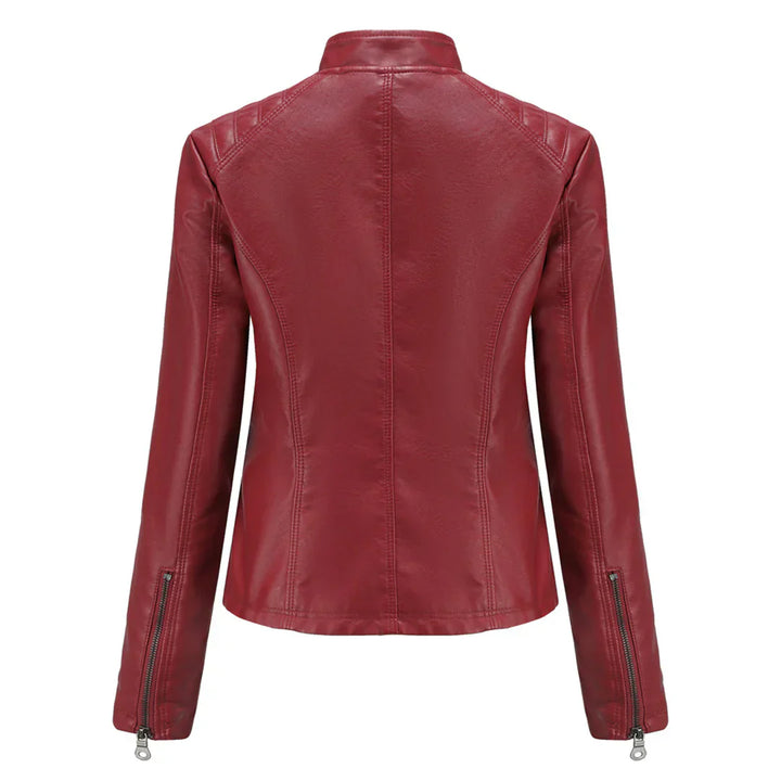 Elegante chaqueta de imitación de piel para mujer con diseño clásico de motera