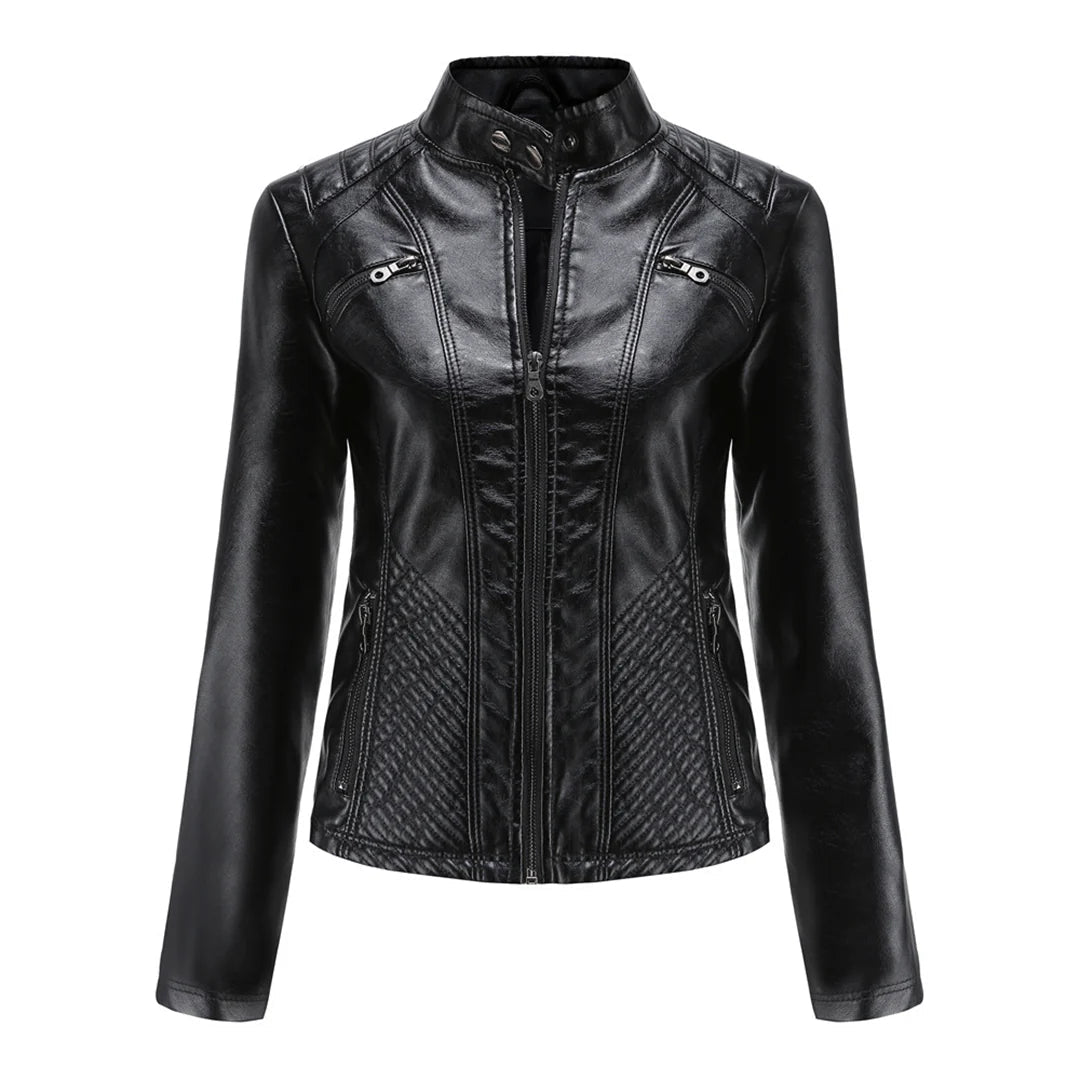 Chaqueta elegante de imitación de cuero para mujer