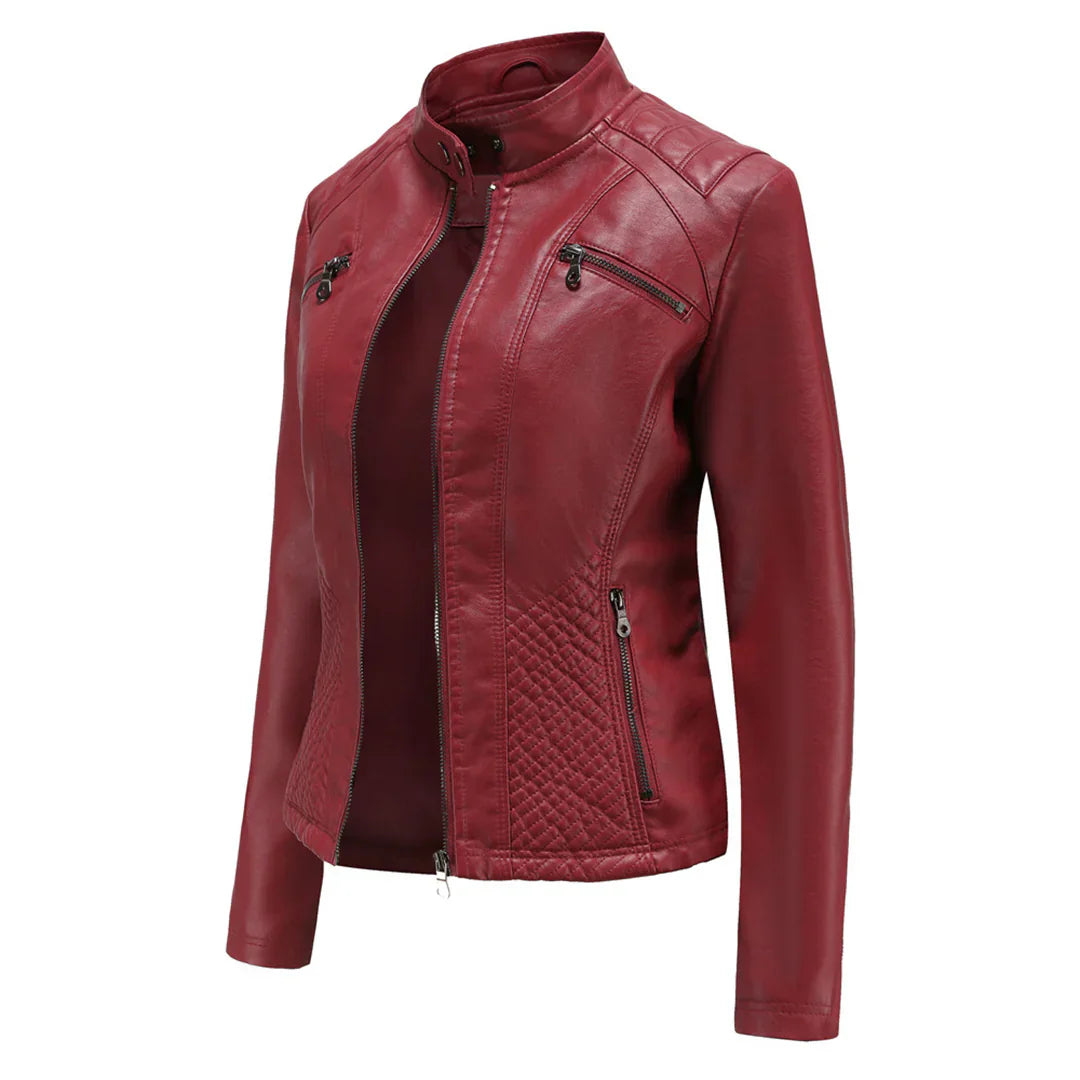 Elegante chaqueta de piel sintética para mujer