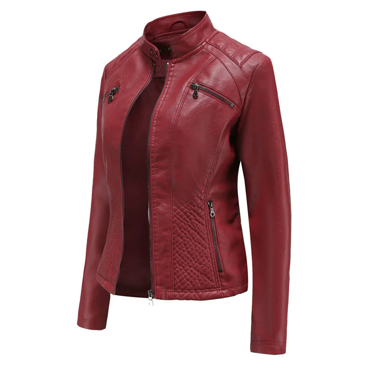Elegante chaqueta de imitación de piel para mujer con diseño clásico de motera