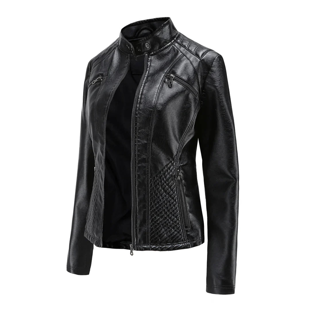 Elegante chaqueta de piel sintética para mujer