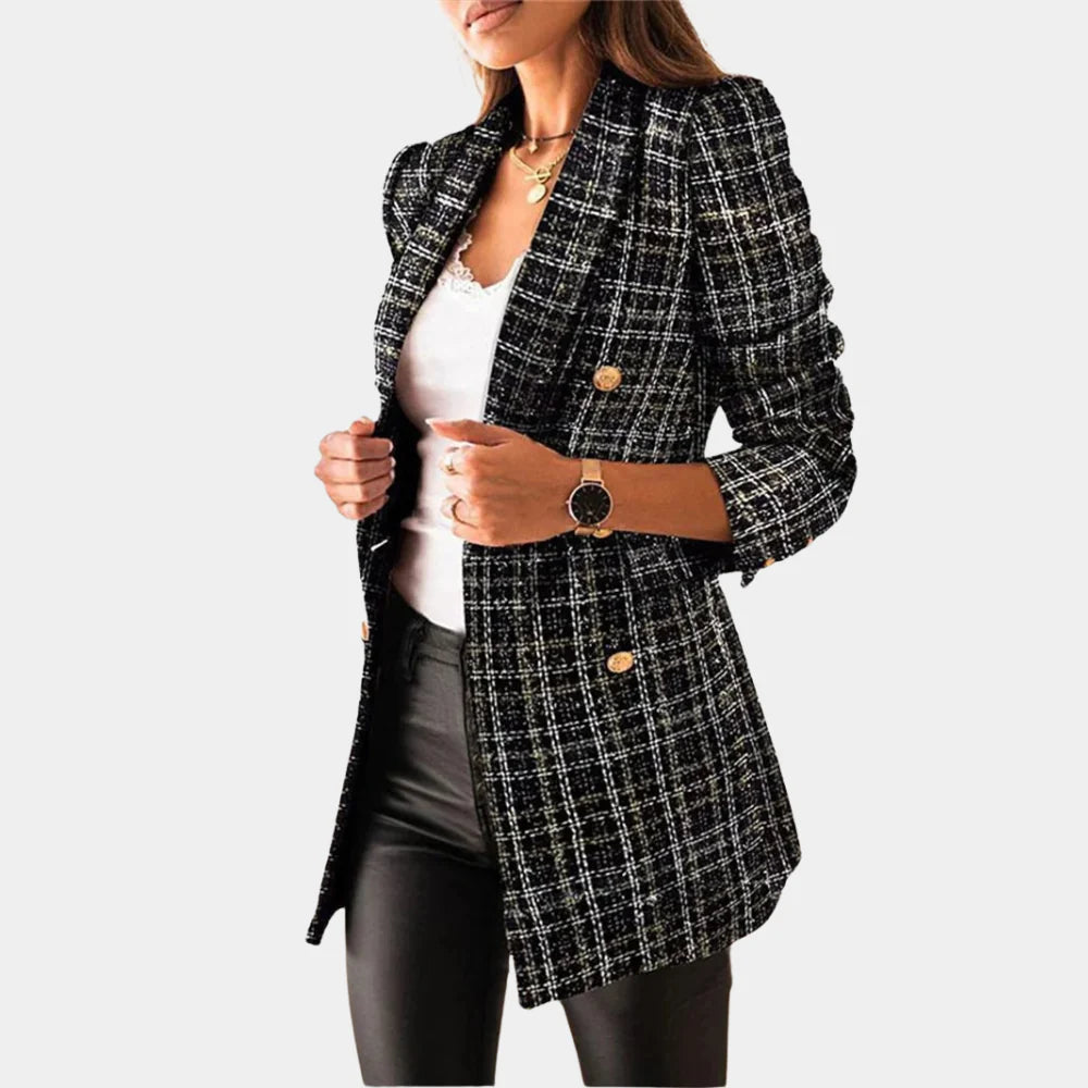 Elegante blazer de mujer con estampado de cuadros clásico