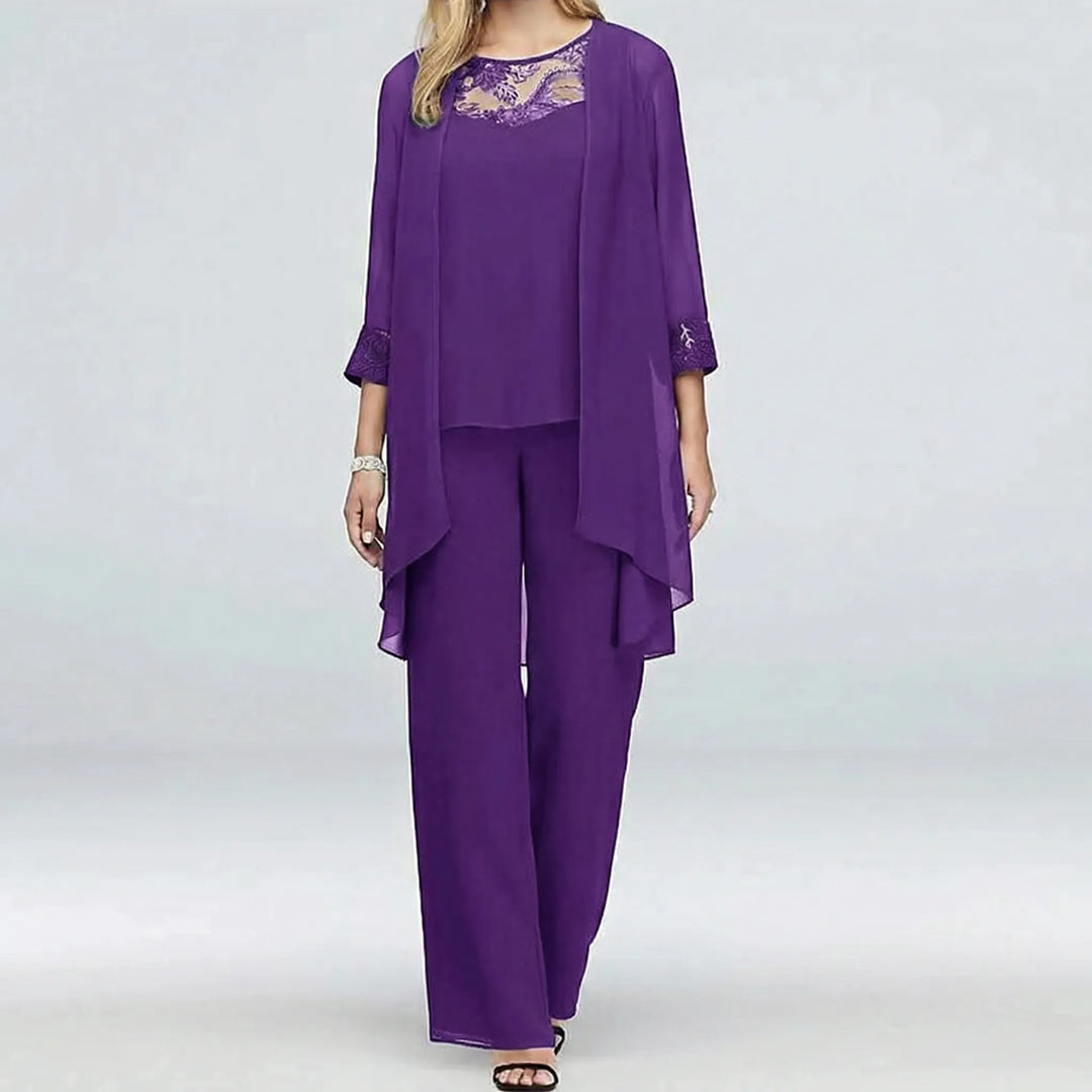 Elsvane - Conjunto de vestido de 3 piezas con detalles de encaje