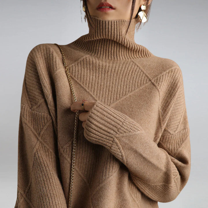 Jersey de cuello alto de lana fina de lujo para mujer