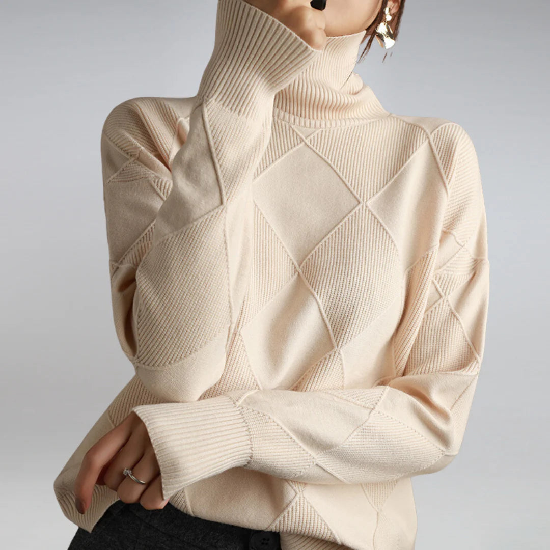 Jersey de cuello alto de lana fina de lujo para mujer