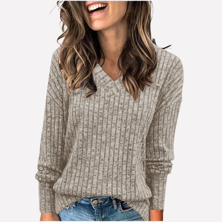 Top de Manga Larga con Cuello en V para Mujeres