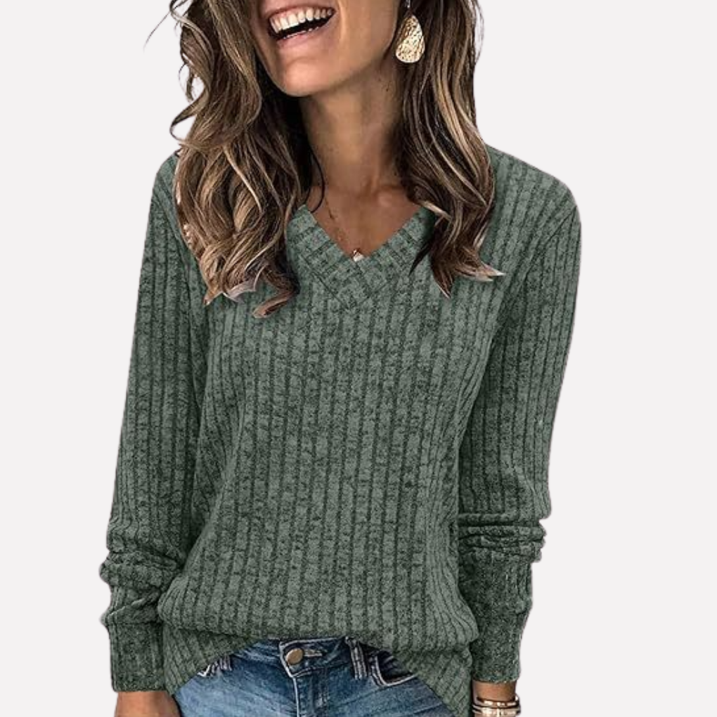 Top de Manga Larga con Cuello en V para Mujeres