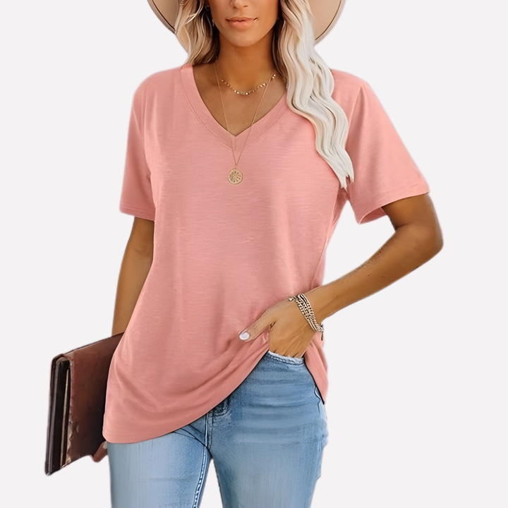 Top de Manga Corta con Cuello en V para Mujeres