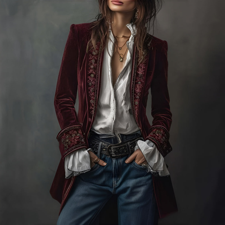 Chaqueta Larga Bordada para Mujeres