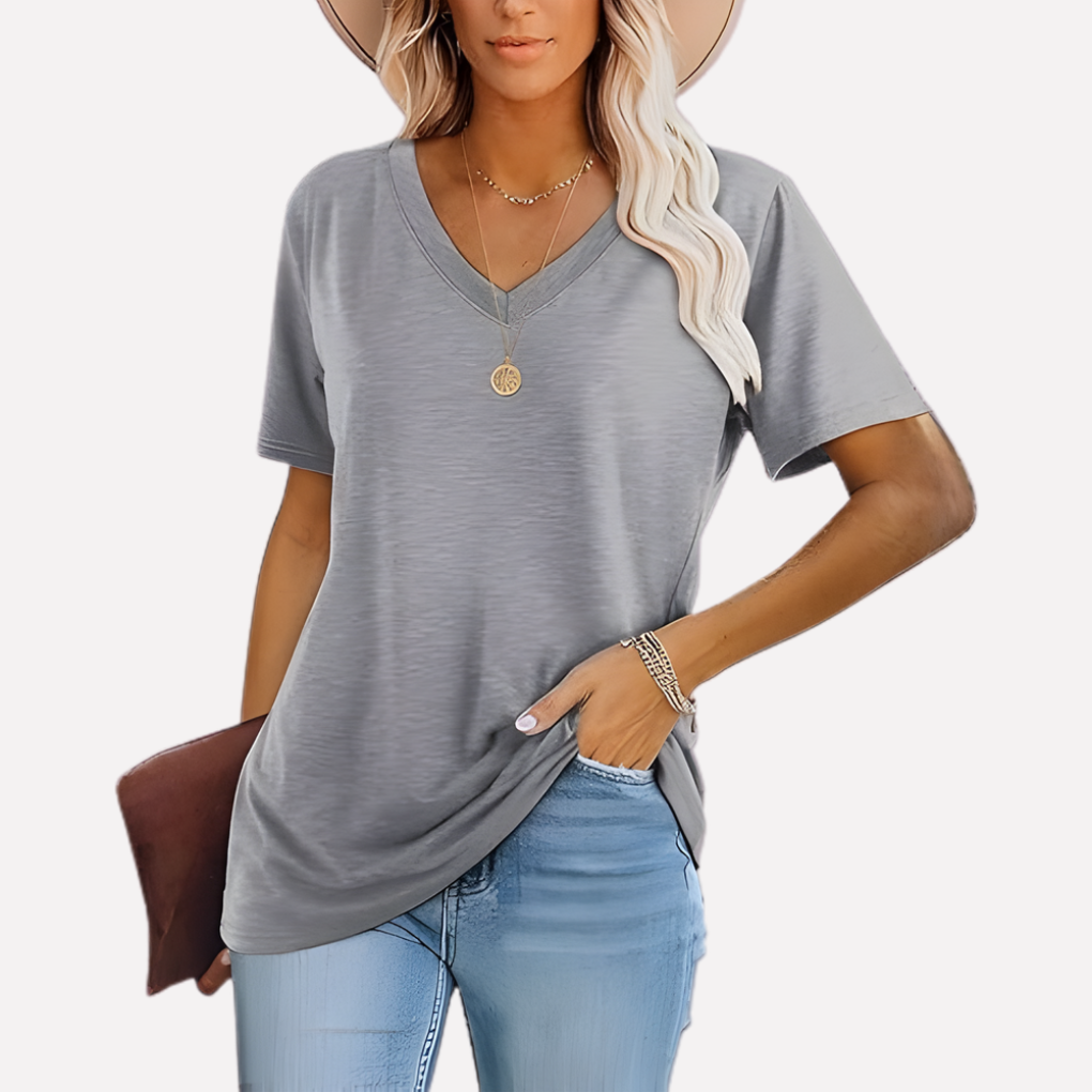 Top de Manga Corta con Cuello en V para Mujeres