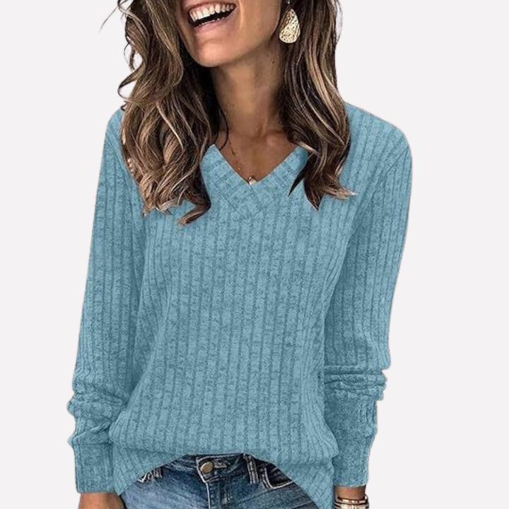 Top de Manga Larga con Cuello en V para Mujeres
