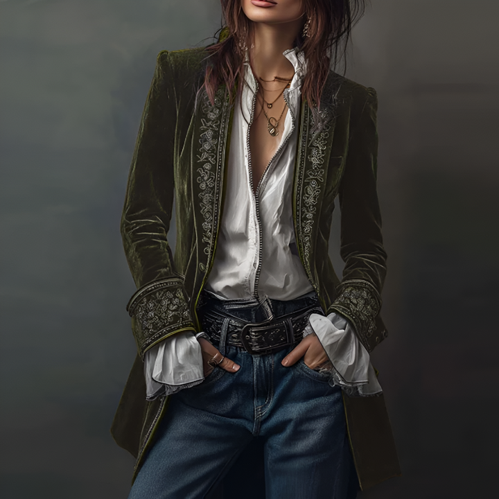 Chaqueta Larga Bordada para Mujeres