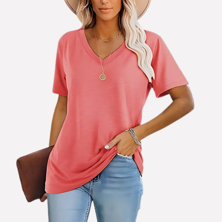 Top de Manga Corta con Cuello en V para Mujeres