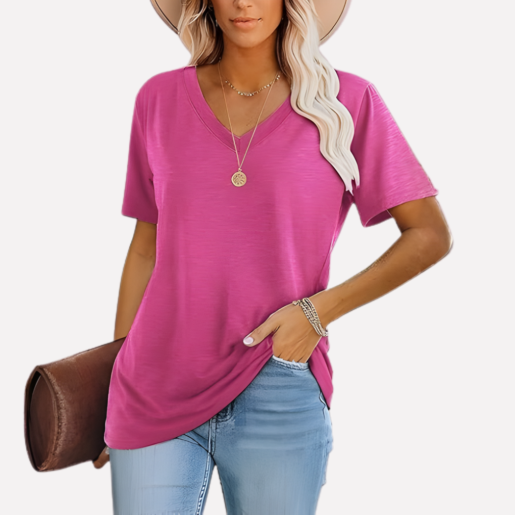 Top de Manga Corta con Cuello en V para Mujeres