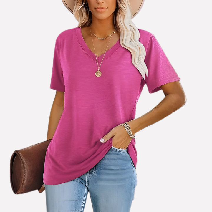 Top de Manga Corta con Cuello en V para Mujeres