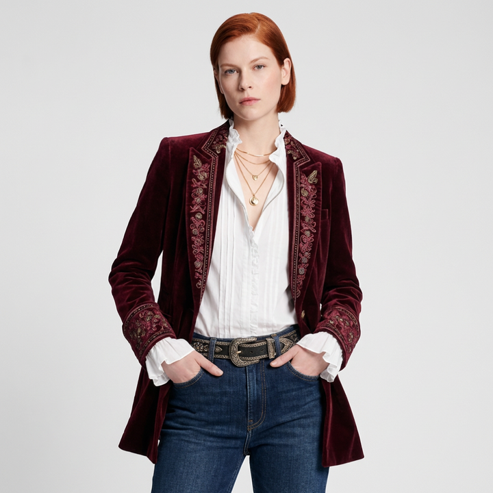 Chaqueta Larga Bordada para Mujeres