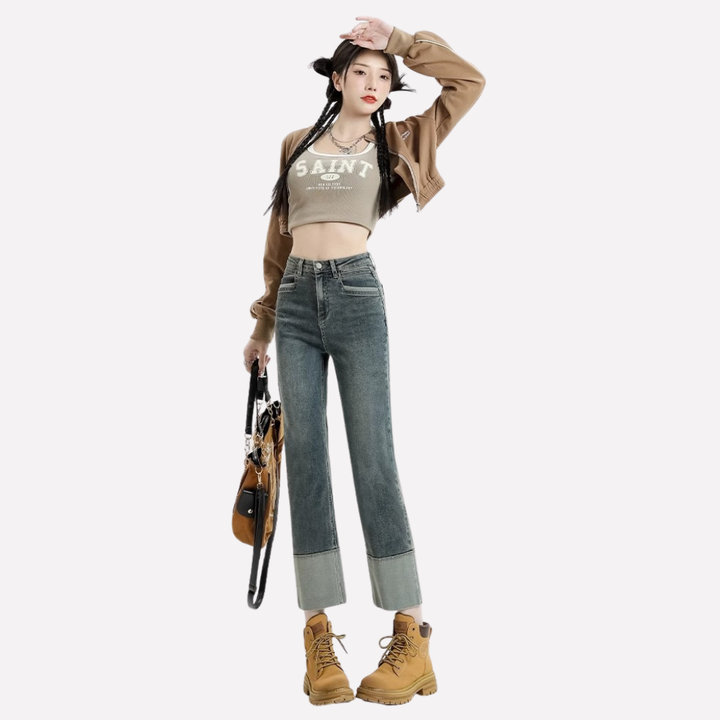 Jeans de pierna ancha de alta cintura para mujeres