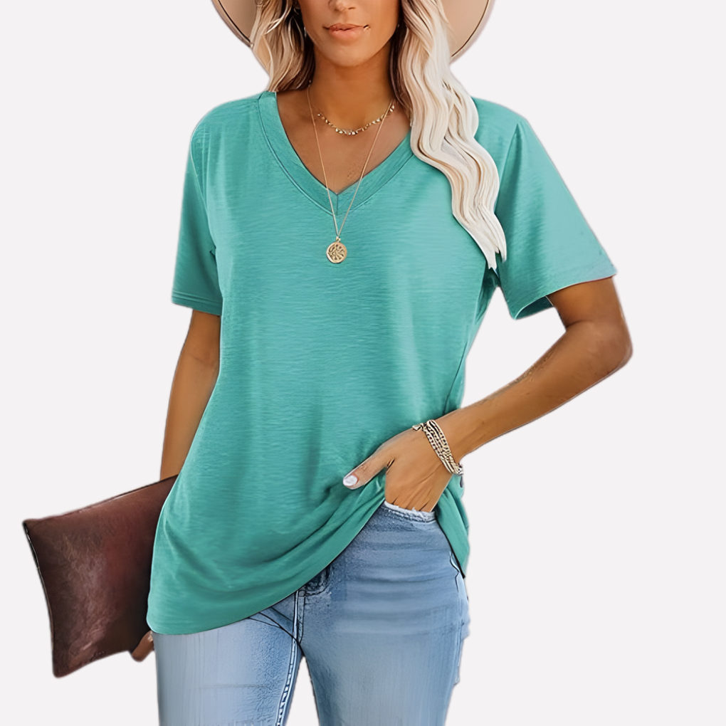 Top de Manga Corta con Cuello en V para Mujeres