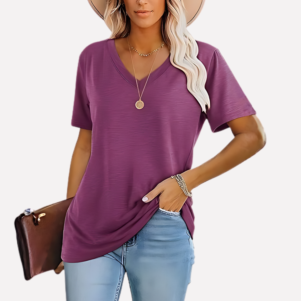 Top de Manga Corta con Cuello en V para Mujeres