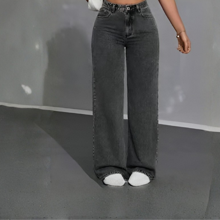 Pantalones Vaqueros de Mujer de Alta Cintura y Pierna Recta – Estilo Casual Recortado